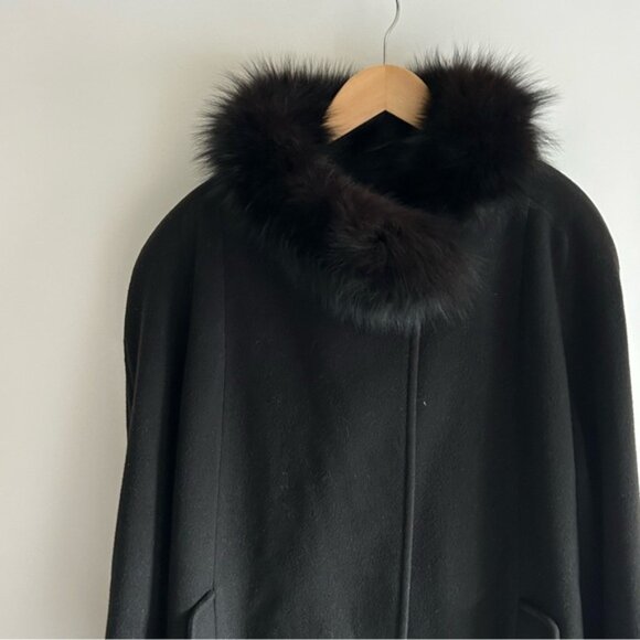 Nina Ricci vintage 1970s Wool Cashmere Fur Black Coat - Picture 4 of 13
